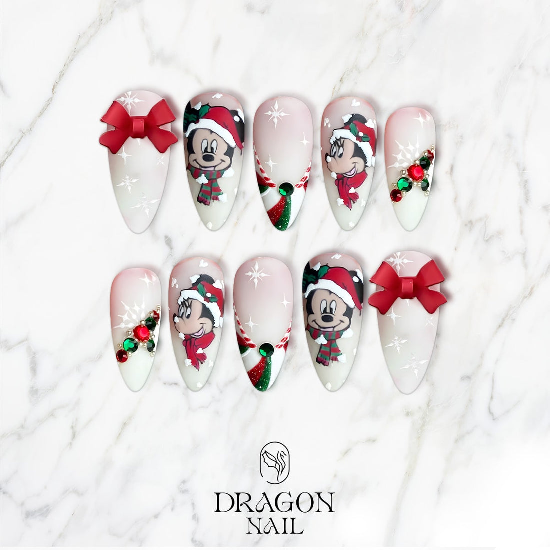 Mickey &amp; Minnie Christmas Nails, Reusable Press-On Set, Holiday Magic Look, Limited Edition