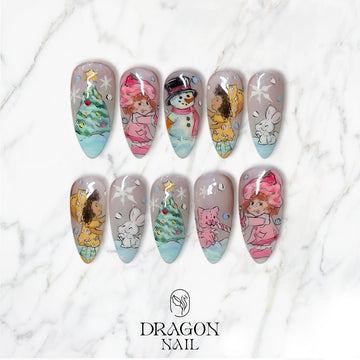 Pastel Christmas Nails, Reusable Press-On Set, Cute Winter Art Design, Limited Edition