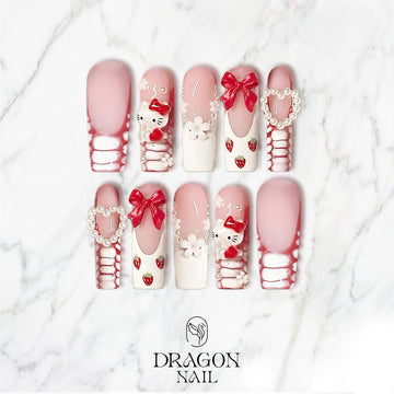 Hello Kitty 3D Strawberry Nails, Reusable Press-On Set, Sweet Kawaii Look, Limited Edition