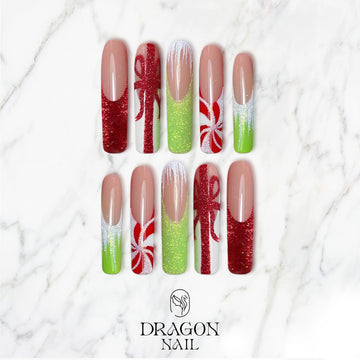 Christmas Gift Box Nails, Reusable Press-On Set, Red &amp; Green Holiday Glam, Limited Edition