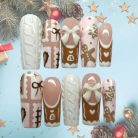 Gingerbread Sweater Nails, Cute Winter Nail Art, 3D Bow &amp; Cookie Design, Cozy Christmas Press On Nails for Holiday Season