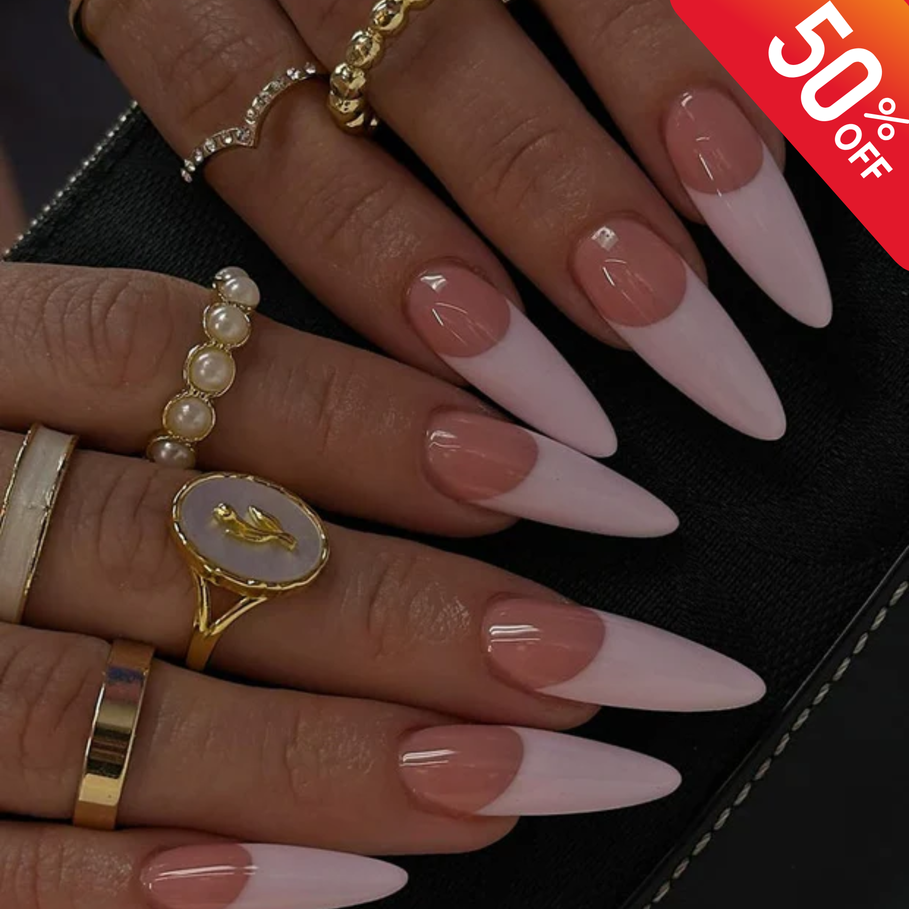 Baby Pink French Tip Press On Nails | Long Almond Minimalist Pink Nails | Elegant Daily Wear Set | Valentines French Tip With Pink Base