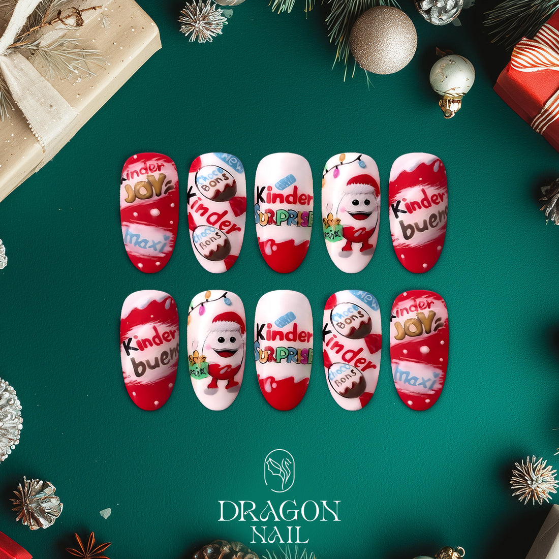 Kinder Christmas Nails, Reusable Press-On Set, Chocolate Candy Theme, Limited Edition