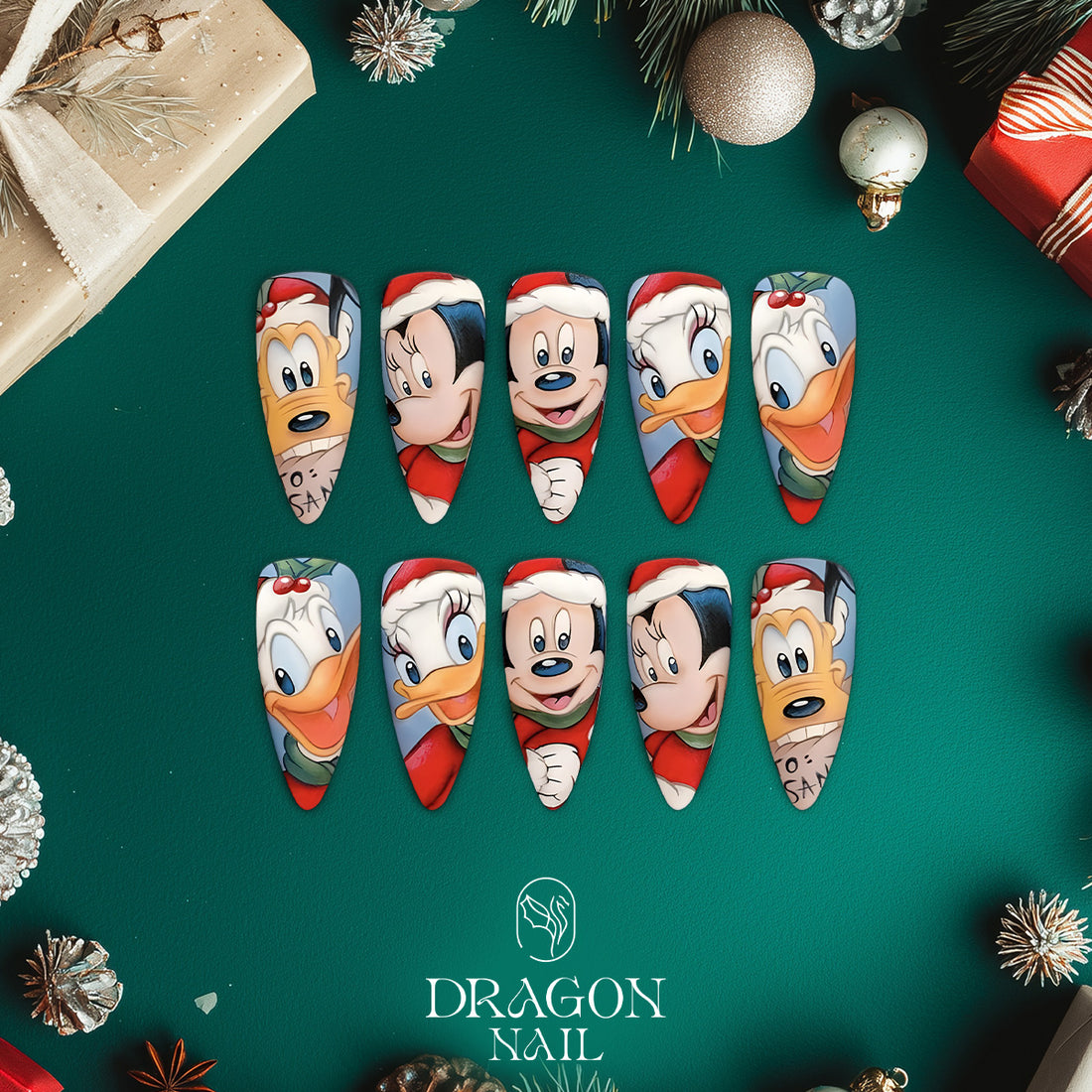 Disney Christmas Nails, Reusable Press-On Set, Mickey &amp; Friends Holiday Look, Limited Edition