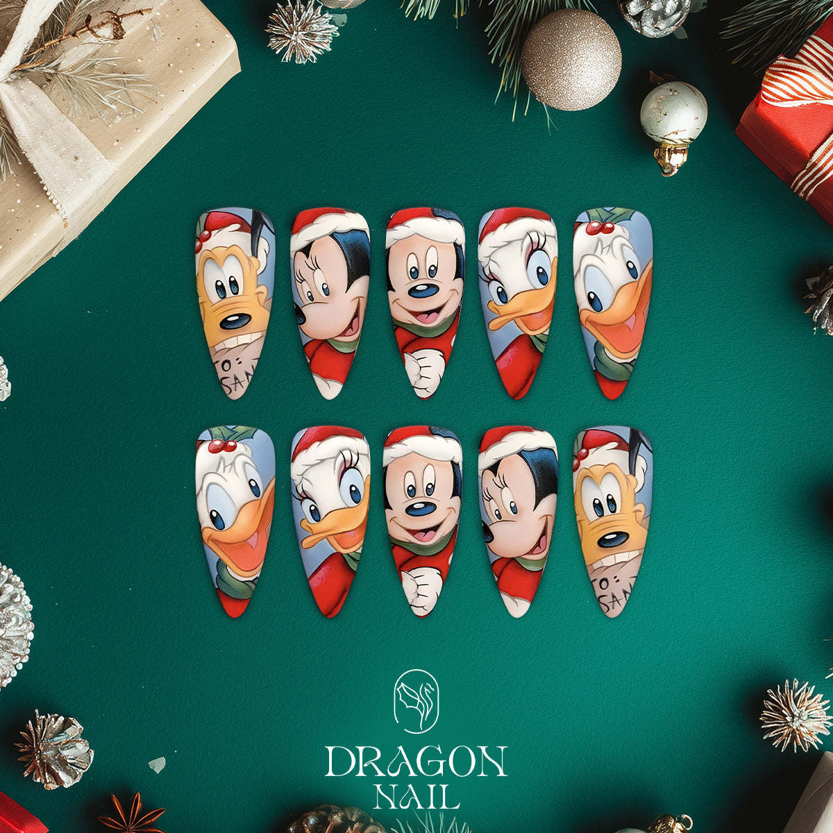 Disney Christmas Nails, Reusable Press-On Set, Mickey &amp; Friends Holiday Look, Limited Edition
