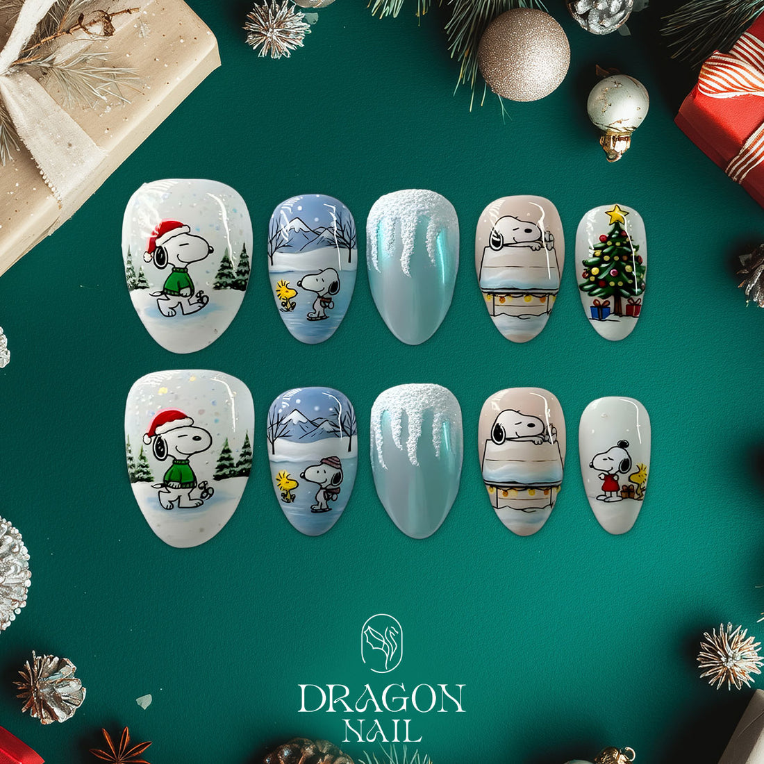 Snoopy Christmas Nails, Cute Winter Press-On Set, Peanuts Holiday Design