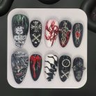 Tokyo Ghoul Nails – Black &amp; White Gothic Press-On Nail Set, Horror Blood Anime Design | Dragonnail