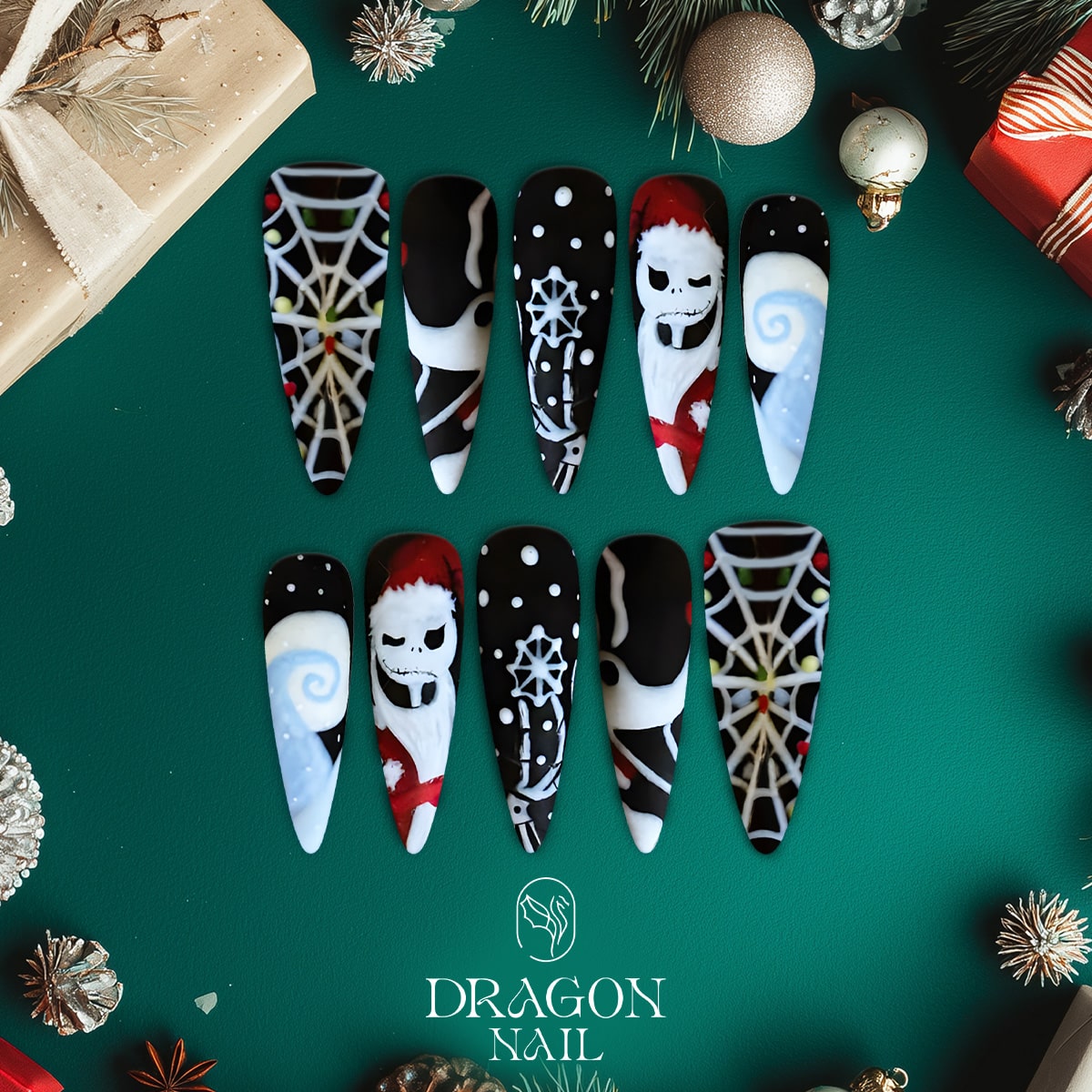 New Trending Nightmare Before Christmas Press-On Nails – Jack Skellington Santa &amp; Gothic Holiday Design