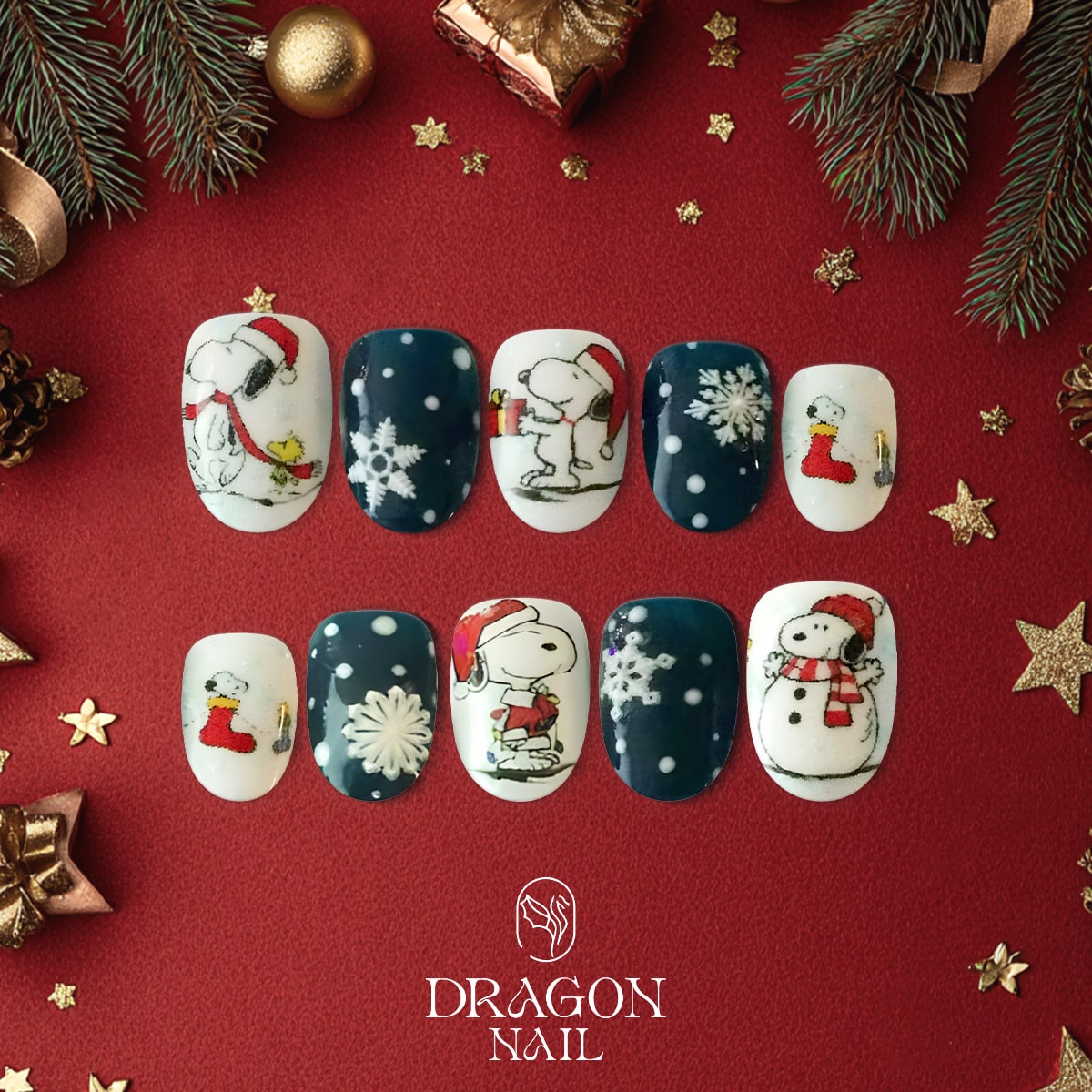 Snoopy Christmas Nails, Reusable Press-On Set, Cute Holiday Gift, Limited Edition
