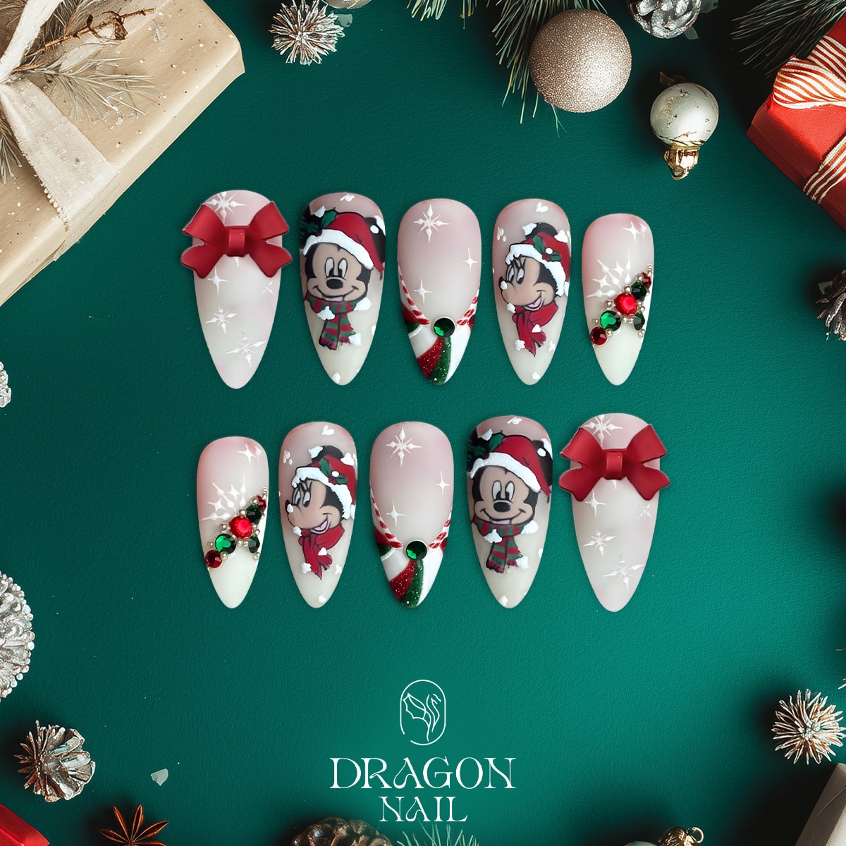 Mickey &amp; Minnie Christmas Nails, Reusable Press-On Set, Holiday Magic Look, Limited Edition