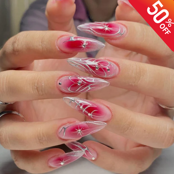 Gothic Valentine Press On Nails | Sparkly Ombre Pink Fake Nails | Artistic Pink Gradient Nail Art | Pink Glitter False Nail | Press Ons