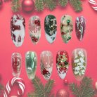 Reindeer &amp; Holly Press-On Nails, Red Green &amp; Gold Christmas Nail Set with 3D Bells, Stars &amp; Snow Details — Elegant Handmade Holiday Nails