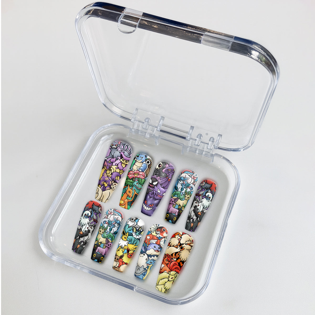Pokémon Group Nails – Charizard, Gengar &amp; Arcanine Press-On Nail Set, Colorful Anime Art Design | Dragonnail