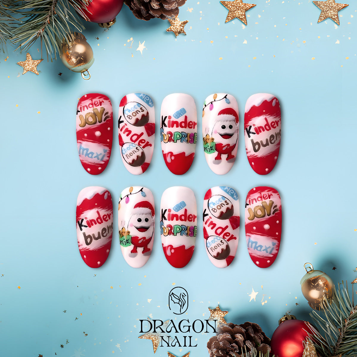 Kinder Christmas Nails, Reusable Press-On Set, Chocolate Candy Theme, Limited Edition