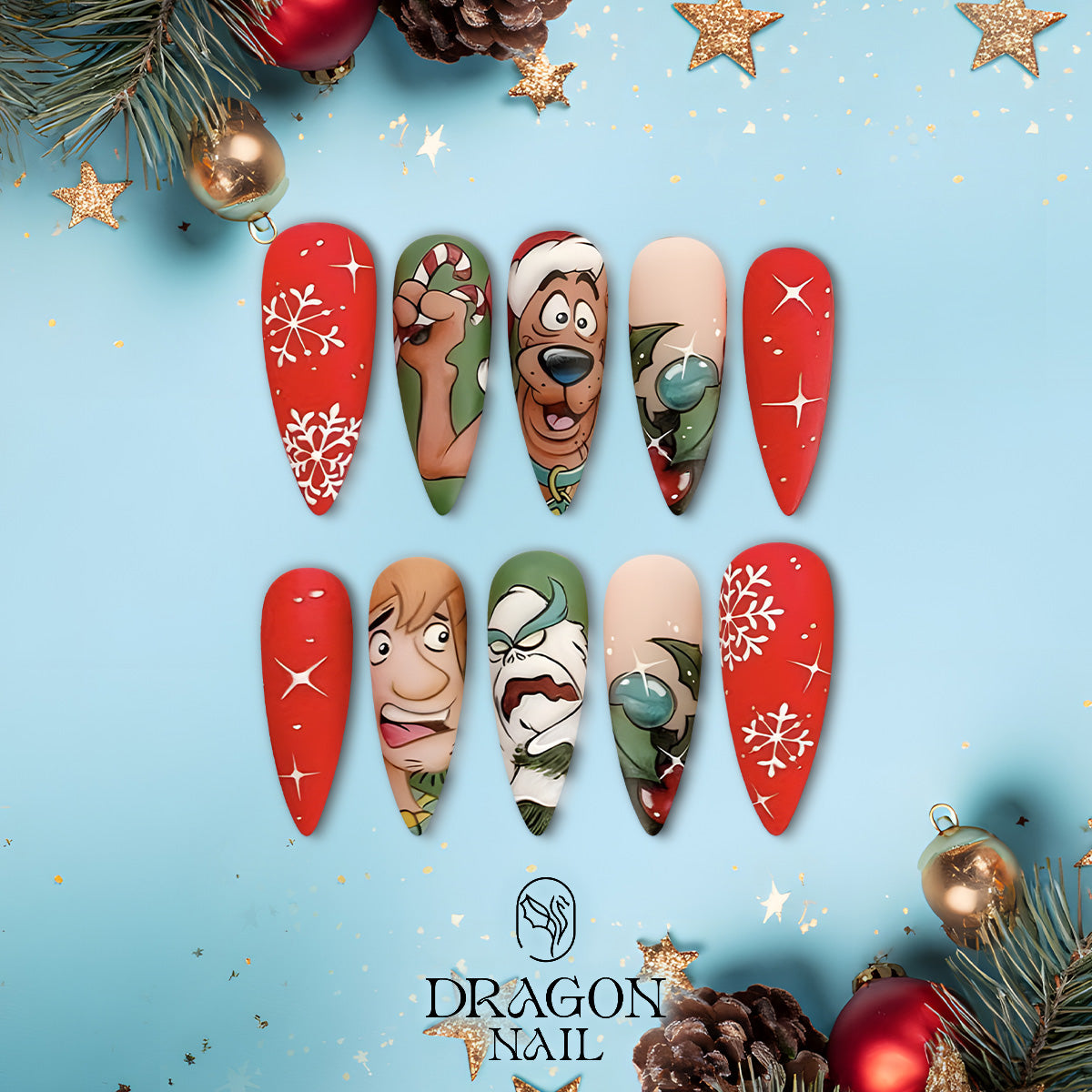 Scooby-Doo Christmas Nails, Reusable Press-On Set, Cartoon Holiday Design, Limited Edition