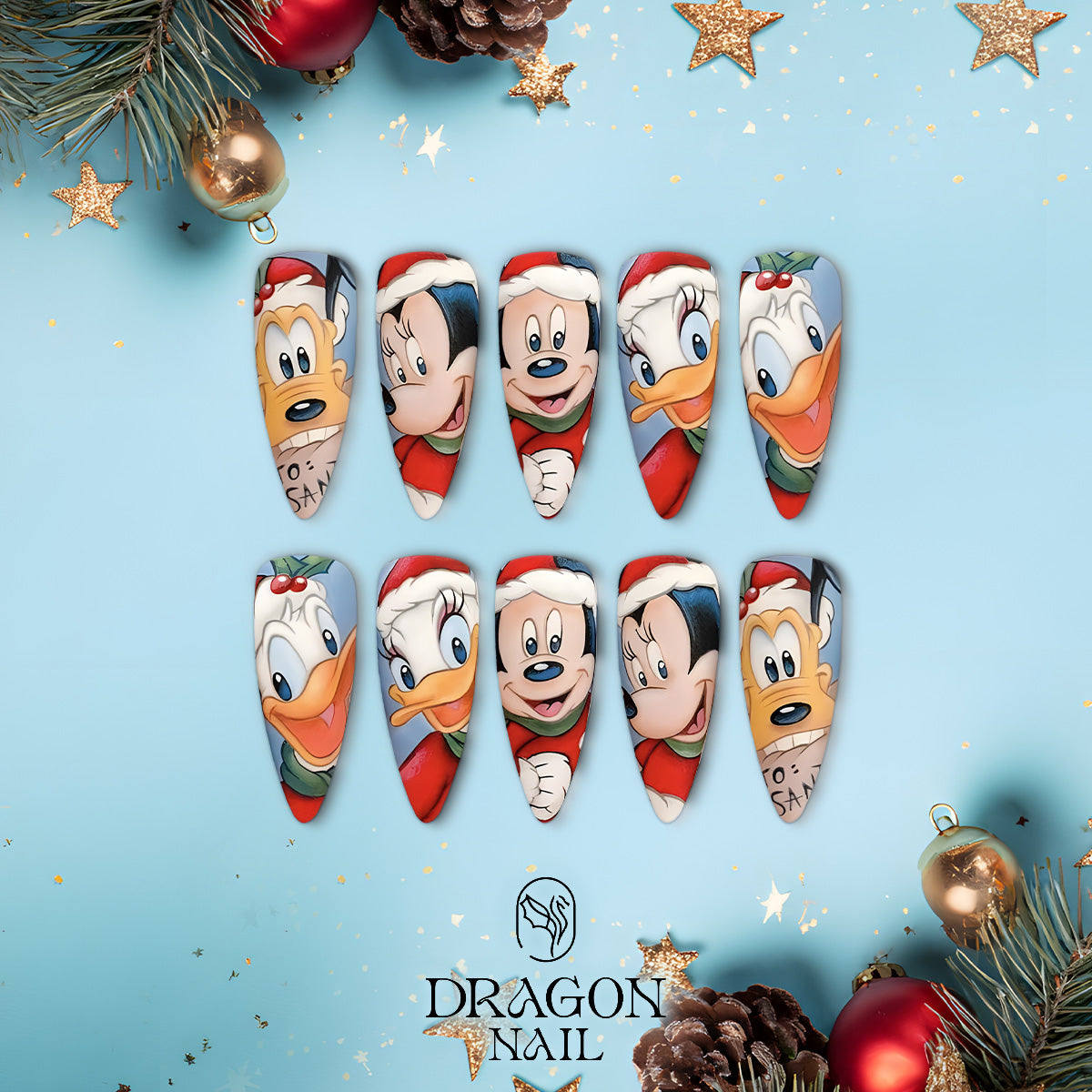 Disney Christmas Nails, Reusable Press-On Set, Mickey &amp; Friends Holiday Look, Limited Edition