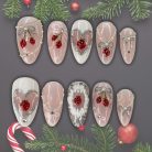 Strawberry Pearl Press-On Nails, Sheer Pink Glitter Set with 3D Berries, Silver Lace Frames &amp; Bow Chains — Elegant Reusable Nail Art