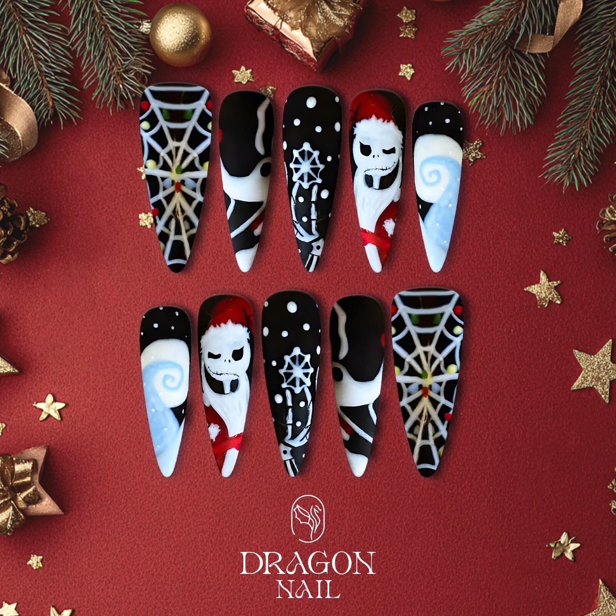 New Trending Nightmare Before Christmas Press-On Nails – Jack Skellington Santa &amp; Gothic Holiday Design