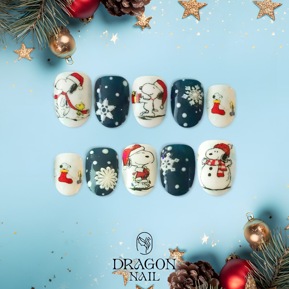 Snoopy Christmas Nails, Reusable Press-On Set, Cute Holiday Gift, Limited Edition