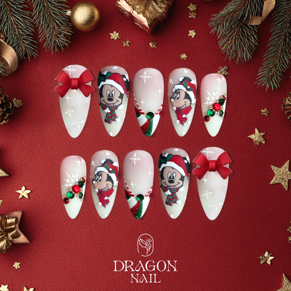 Mickey &amp; Minnie Christmas Nails, Reusable Press-On Set, Holiday Magic Look, Limited Edition