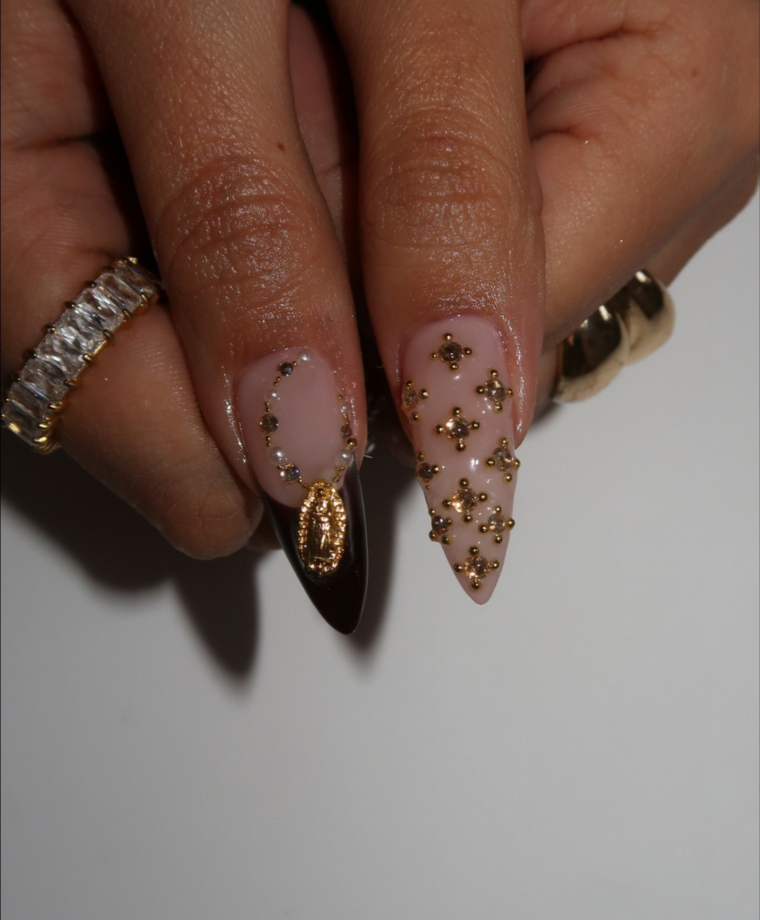 Hand-Painted 3D Liquid Gold & Crocodile Print Press On Nails | Luxury Brown Animal Print Long Almond Nails | Safari Glam Boho Nail Art