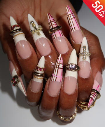 Hand-Painted 3D Sweater & Leopard Print Deep Red Stiletto Press On Nails - Luxury Gothic Gold Cross & Rhinestone Nails for Valentine, Party