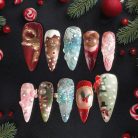 3D Gingerbread &amp; Snowflake Christmas Press-On Nails, Long Stiletto Winter Nail Set with Santa, Snowman &amp; Candy Cane Charms — Holiday Statement Nails
