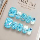 Pokémon Water Nails – Lapras &amp; Dratini Press-On Nail Set, Ocean Blue Anime Design | Dragonnail