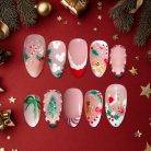 Christmas Mismatch Press-On Nails, Red &amp; Green Holiday Nail Set with Gingerbread, Holly &amp; Candy Cane Designs