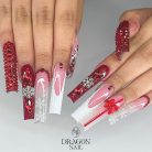 Red Rhinestone Christmas Press-On Nails – Long Coffin Shape, Snowflake &amp; Sweater Design, Festive 3D Accents