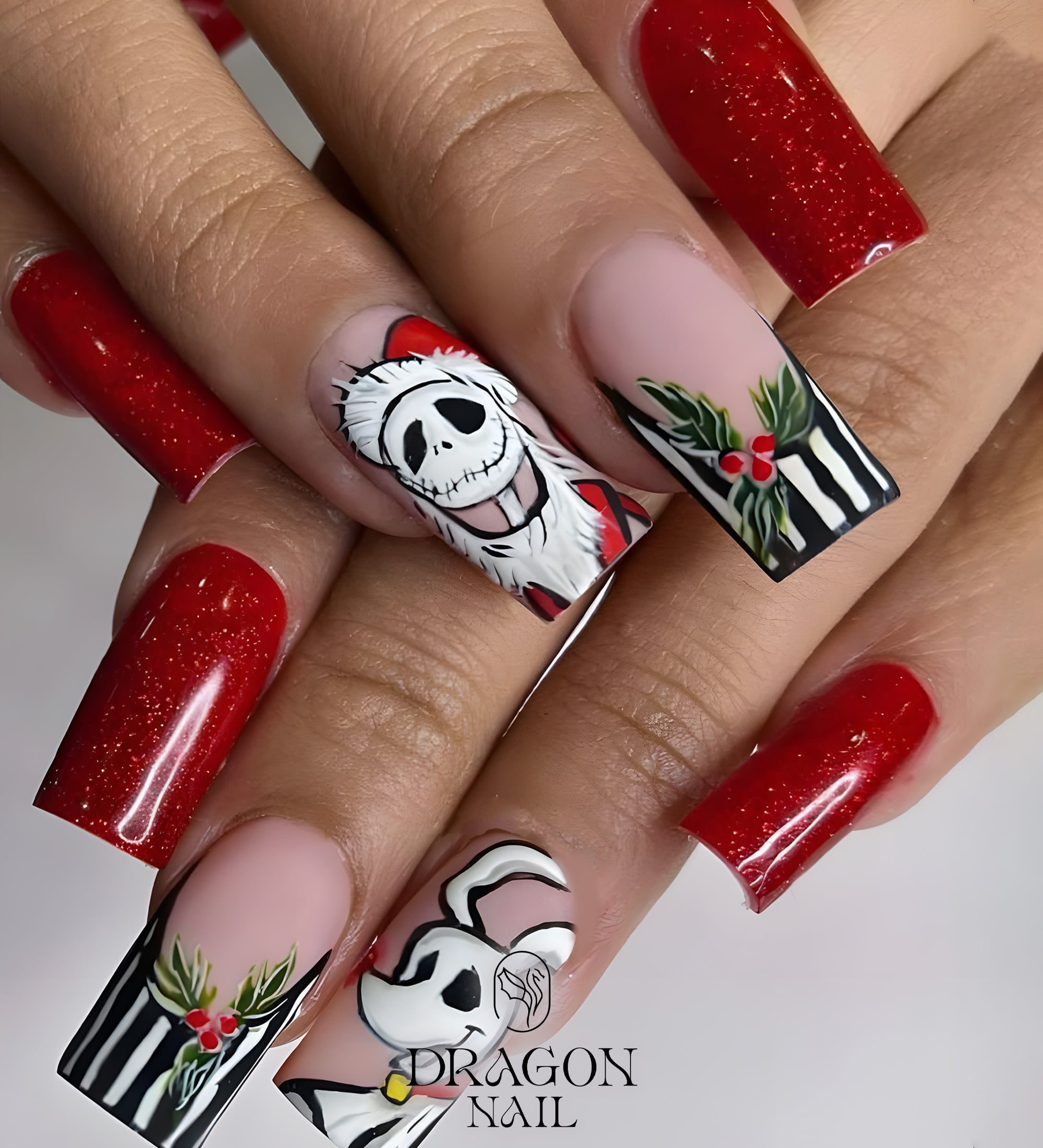 New Trending Christmas Press-On Nails – Jack Skellington &amp; Zero Dog Inspired Holiday Design