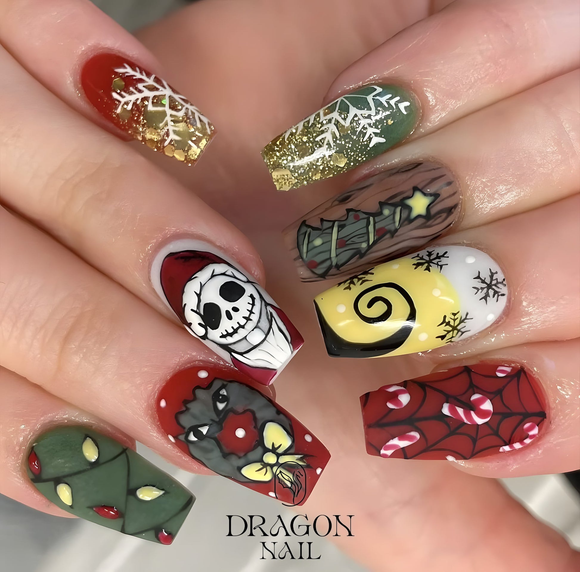 New Trending Christmas Press-On Nails – Jack Skellington, Grinch &amp; Christmas Tree Inspired Holiday Design