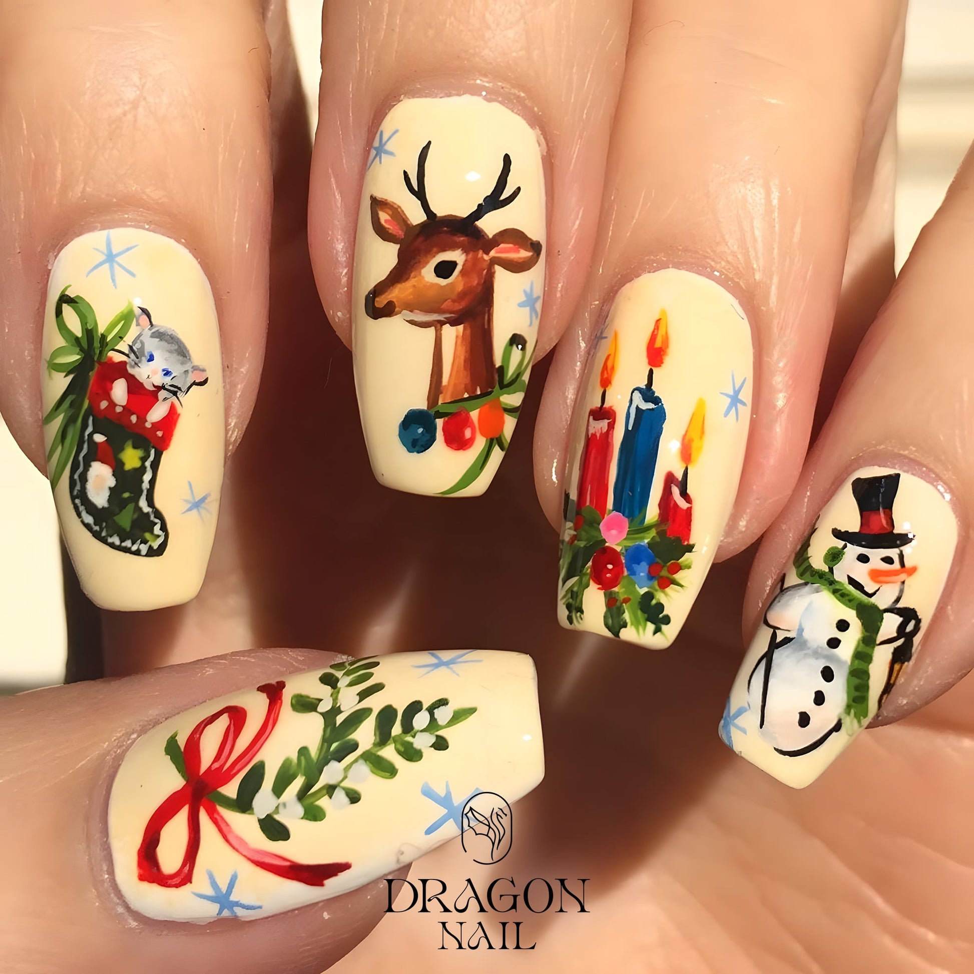 Christmas Reindeer Nails, Hand-Painted Holiday Press-On Set, Cozy Winter Look, Limited Edition