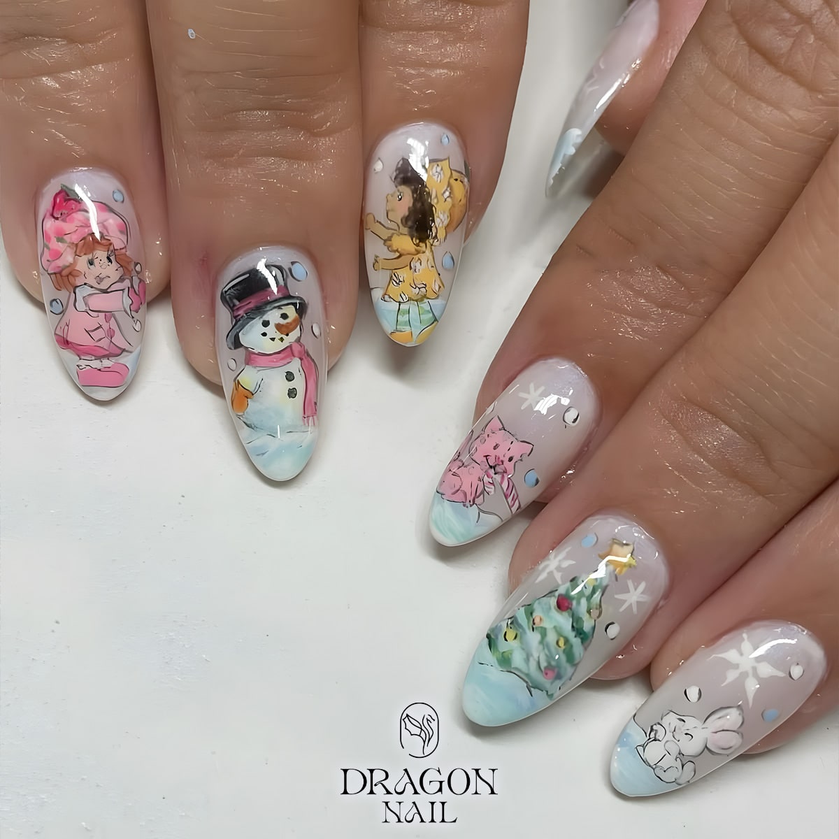 Pastel Christmas Nails, Reusable Press-On Set, Cute Winter Art Design, Limited Edition