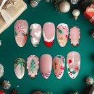 Christmas Mismatch Press-On Nails, Red &amp; Green Holiday Nail Set with Gingerbread, Holly &amp; Candy Cane Designs