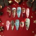 3D Gingerbread &amp; Snowflake Christmas Press-On Nails, Long Stiletto Winter Nail Set with Santa, Snowman &amp; Candy Cane Charms — Holiday Statement Nails