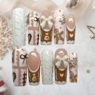 Gingerbread Sweater Nails, Cute Winter Nail Art, 3D Bow &amp; Cookie Design, Cozy Christmas Press On Nails for Holiday Season