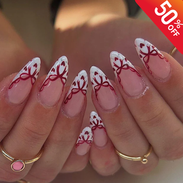 Valentine Red Bow Press-On Nails French Tip Heart Coquette Core Gift