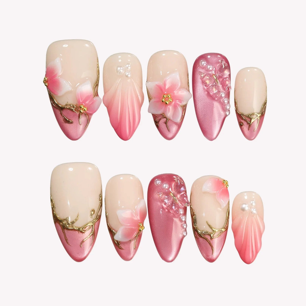 Elegant 3D Floral Press On Nails Collection