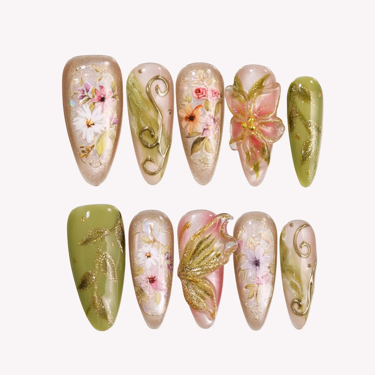 Elegant 3D Floral Press On Nails Collection