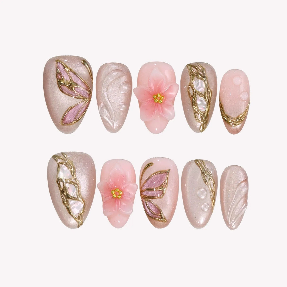 Elegant 3D Floral Press On Nails Collection