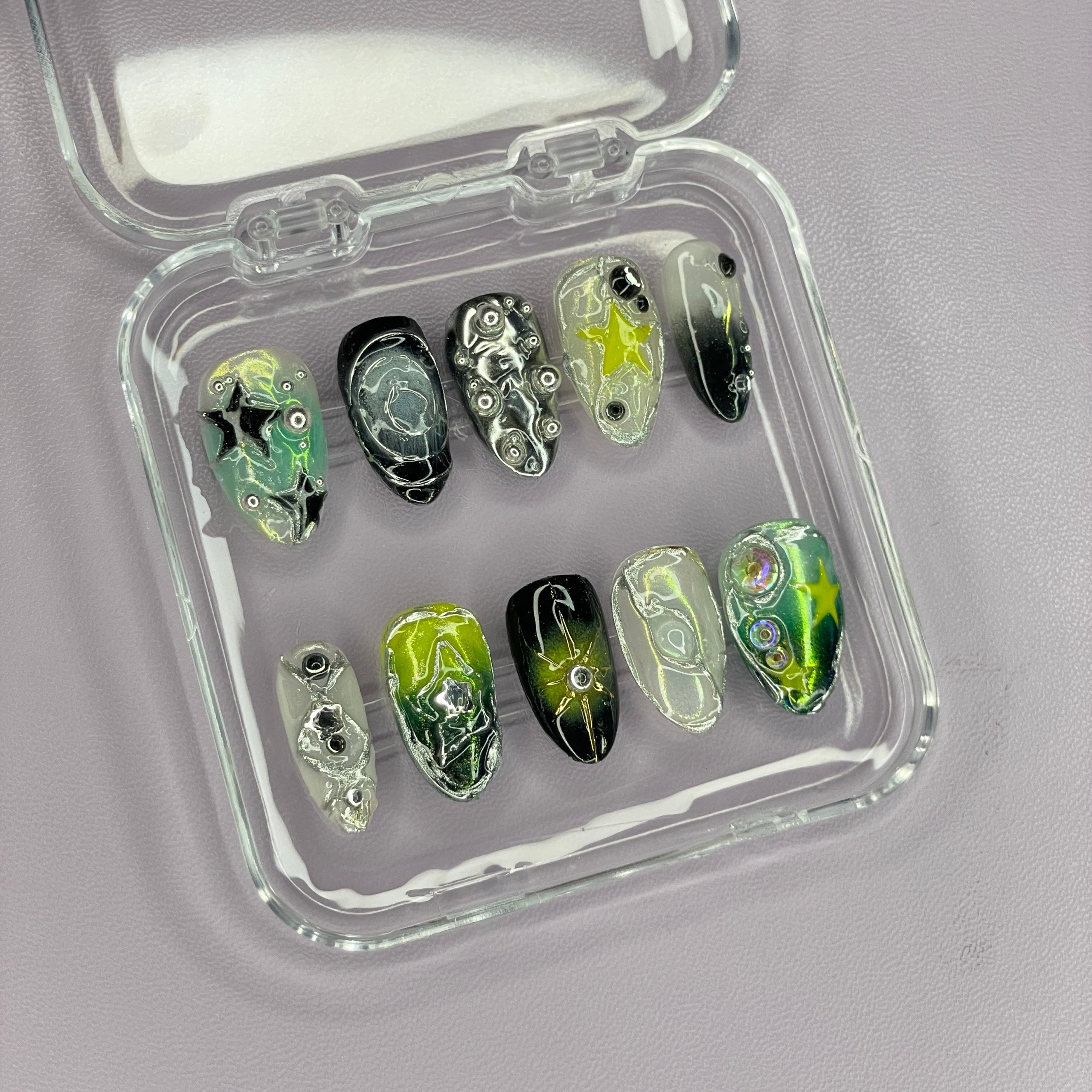 Cyber Galaxy Futuristic Chrome &amp; Neon Star Elements