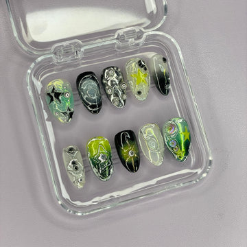 Cyber Galaxy Futuristic Chrome &amp; Neon Star Elements