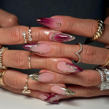 Fairy Red Blush Purple Pink Cat Eye French Tips Press On Nails | Long Almond Ballerina Nails | Valentine Nails | French Tip Ombre Nails