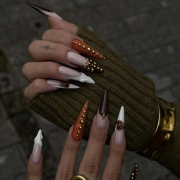 Edgy Brown Fall Press On Nails | Tortoiseshell & Geometric Nail Art | Handmade Luxury Nail Set | Gothic Chic Press On Nails