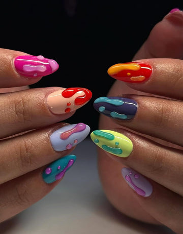 Rainbow Drip Pop Press On Nails | Colorful Glossy Nail Art | 3D Dripping Paint Effect Nails | Bright Summer Festival Nails