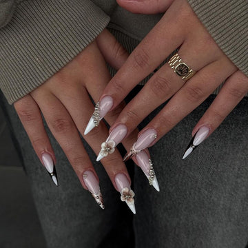 Brown Leopard Fall Press On Nails | 3D Butterfly Gold Accent Nails | Elegant Brown & White Nail Art | Luxury Fall Nail Set
