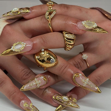 Luxury Gold Accents Press On Nail | Gilded Nail Art | Golden Glam Fake Nails | Stylish Nail Designs Acrylic Nails | Chic Nails