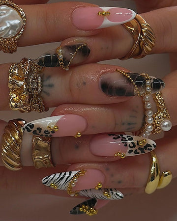 Safari Wild Animal Print Nails | Leopard Zebra Press On Nails | Handmade Fake Nails | Custom Press On Nails | Acrylic Nails | New Year Nails