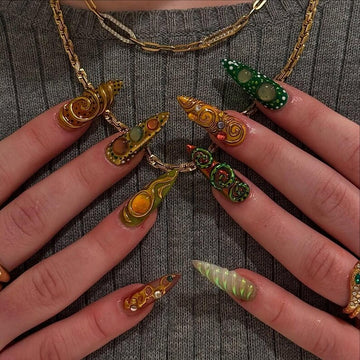 Colorful 3D Texture Press On Nails By SugarNailArt | Eye Art Fake Nails | Funky Gold Accent Nail Art | Color Pop Press Ons | Luxury